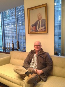 And here's the playwright himself, a little humbled, sitting in Bernbach's former office (now Kassaei's), below a portrait of the man himself. 
